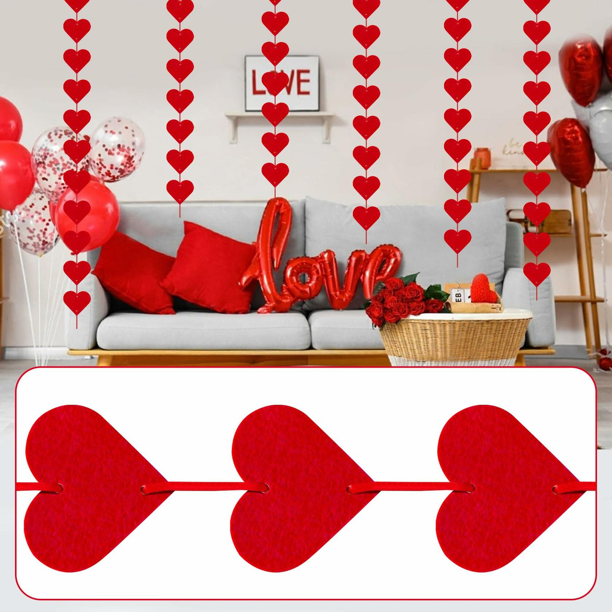 60Pcs Hanging Hearts Red Garland Valentines Day Decoration String