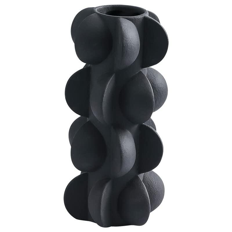 Ceramic Flower Vase 9-Inch Black Modern Farmhouse Decor Small