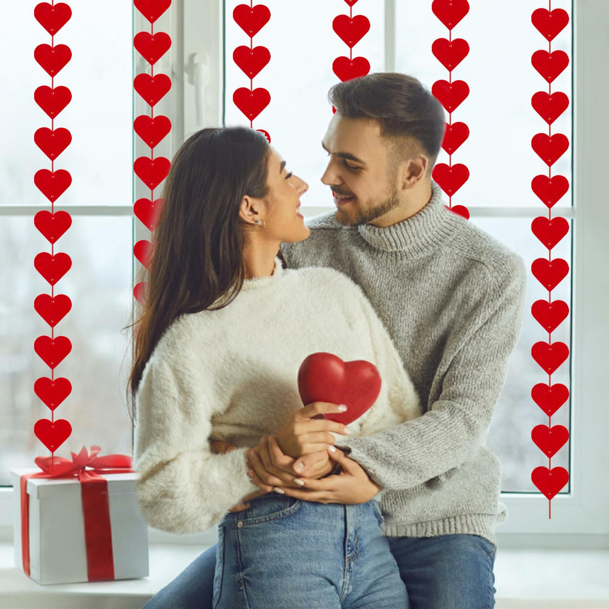 60Pcs Hanging Hearts Red Garland Valentines Day Decoration String