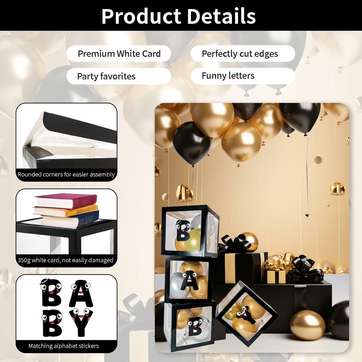 Onteftshop Baby Boxes Letters Party Decorations Clear Black 4 Count