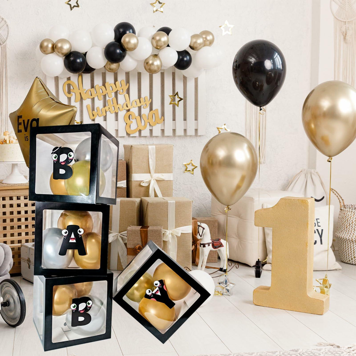 Onteftshop Baby Boxes Letters Party Decorations Clear Black 4 Count