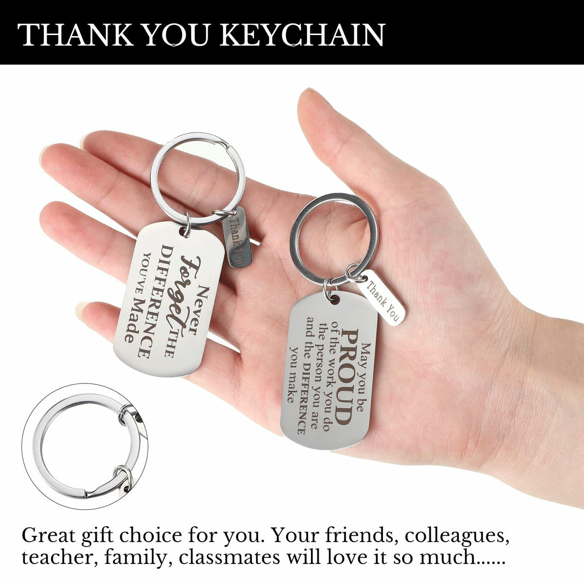 Roowest 12 Pcs Thank You Keychain Gifts Bulk Inspirational Square Round