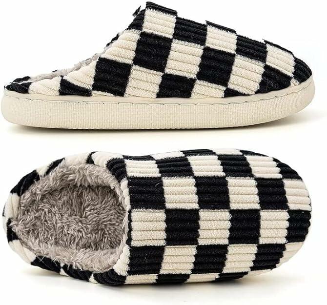 kissxiaoya Unisex Plaid Memory Foam House Slippers Black Size 7.5-8