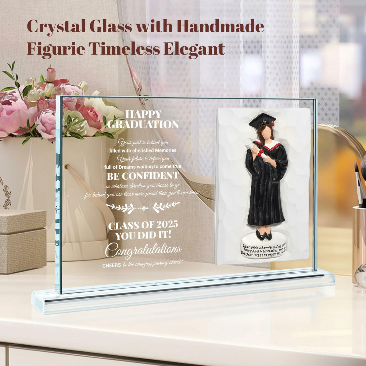 Crystal Graduate Figurine Plaque 4x6 Inspirational Graduation Gift 2025