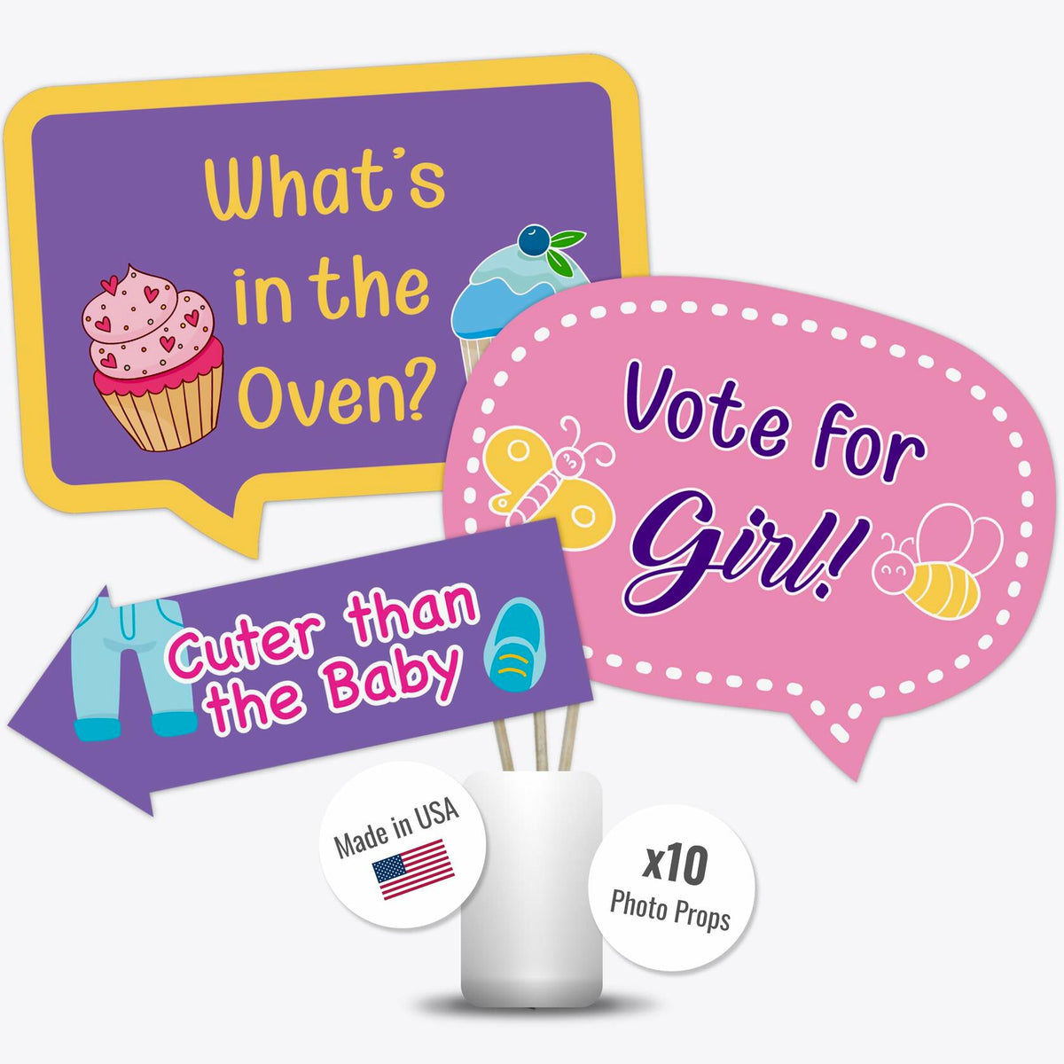 Baby Gender Reveal Photo Booth Props Neutral Boy or Girl Party 10pcs