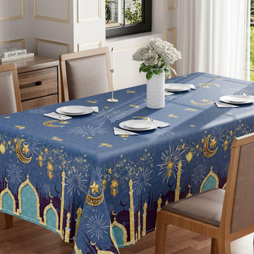 BOTB Eid Al-Fitr Ramadan Tablecloth Green Castle Lantern 60x84 Inch