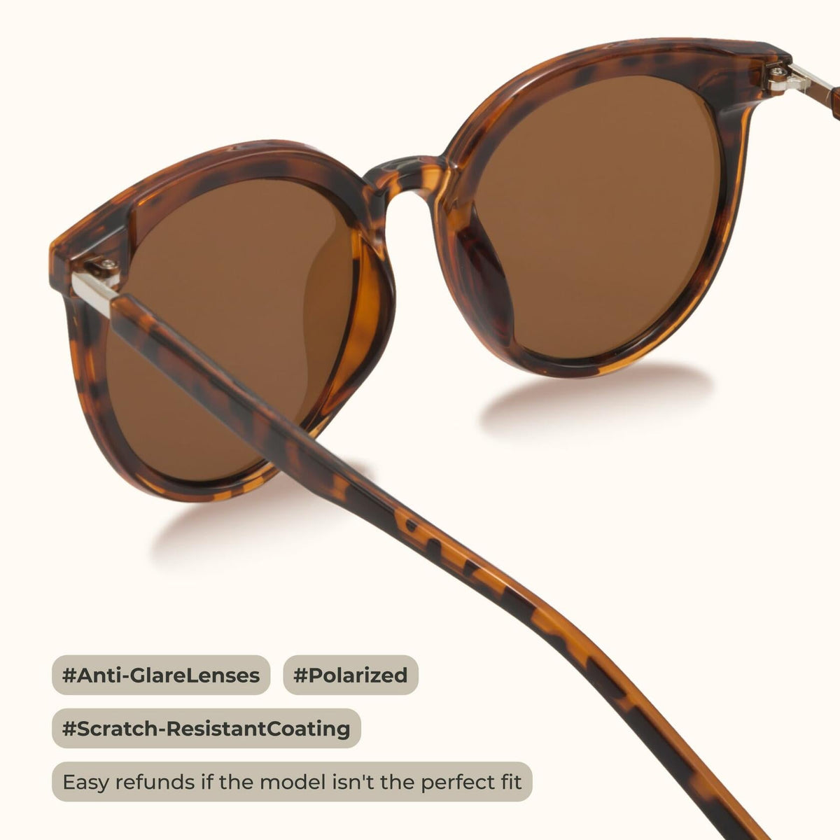 livho Polarized Retro Round Sunglasses Women Dark Tortoise/Brown Size Medium