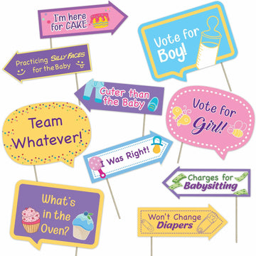 Baby Gender Reveal Photo Booth Props Neutral Boy or Girl Party 10pcs