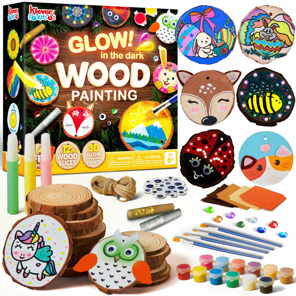 Klever Kits Wooden Glow in The Dark Painting Craft Kit for Kids Ages 6-12