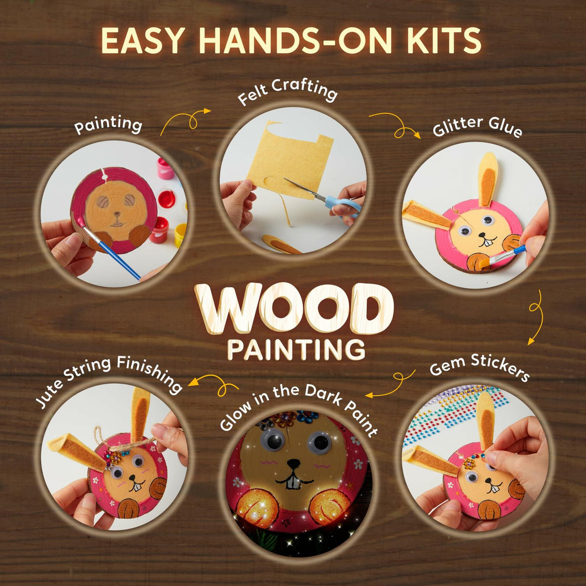 Klever Kits Wooden Glow in The Dark Painting Craft Kit for Kids Ages 6-12
