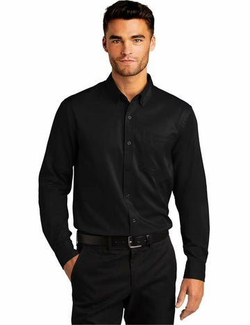 Wangyue Black Long Sleeve Casual Button-Down Shirt with Pockets Size 3XL
