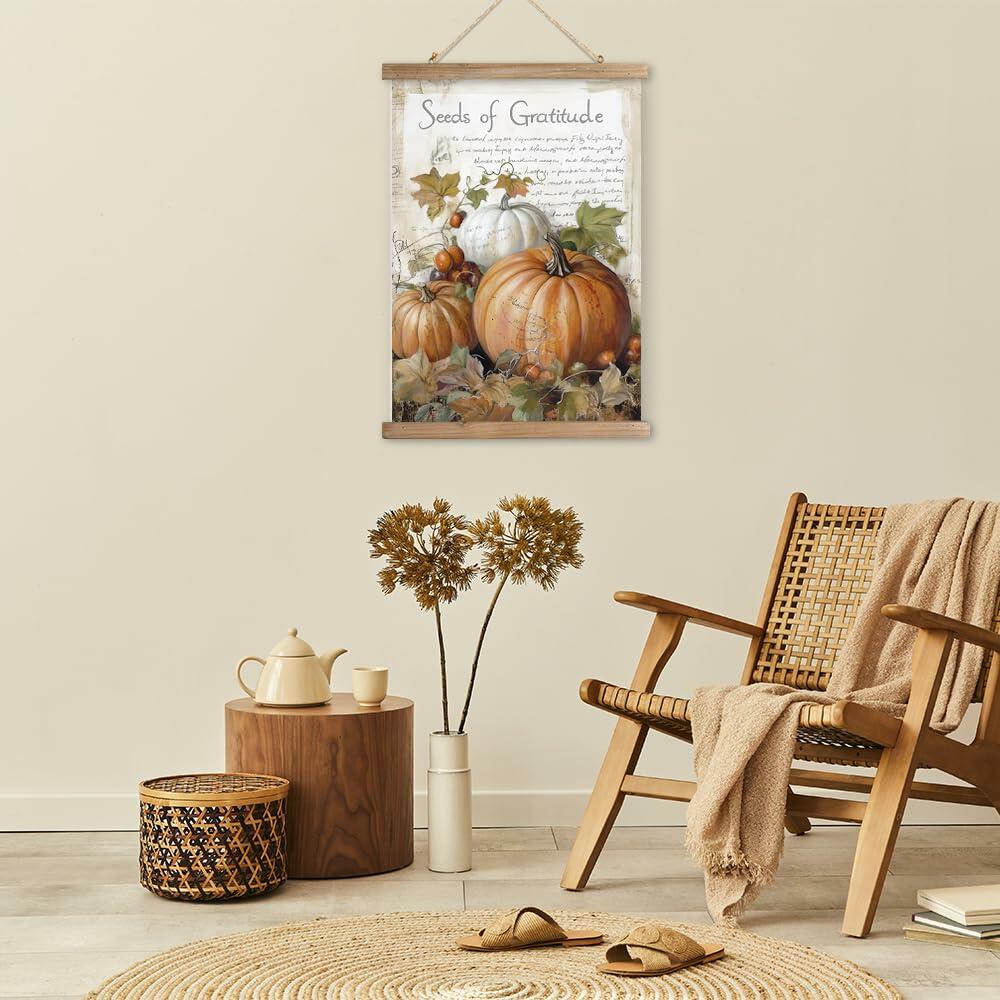 XIAOAIKA Vintage Pumpkin Thanksgiving Poster Wall Art Rustic 16x23