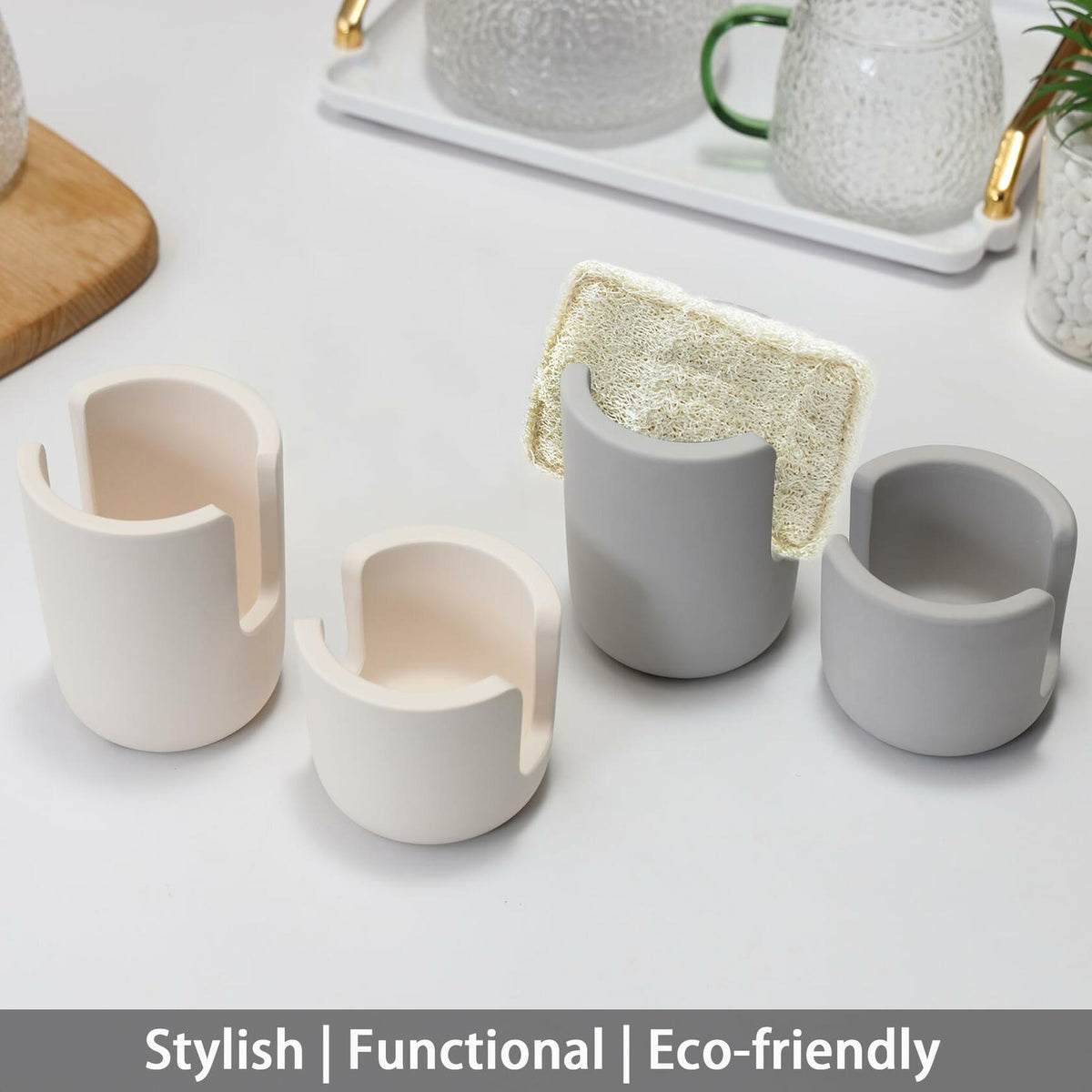 Coengwui Diatomite Sponge Holder Kitchen Sink Caddy Grey 2.56in Quick Dry