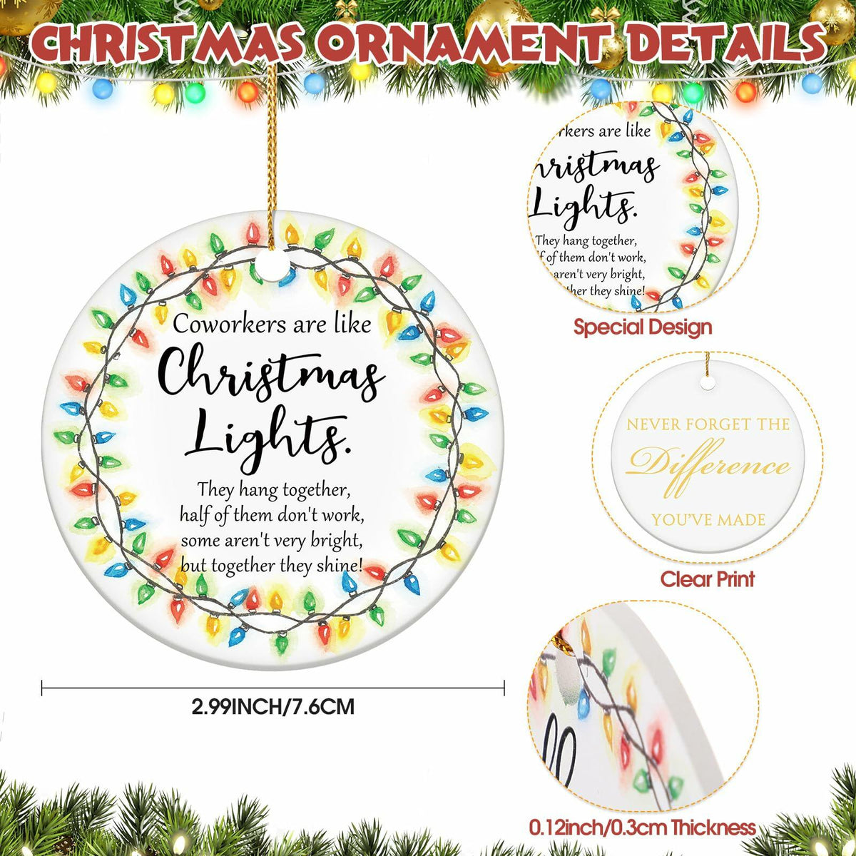 Layhit Ceramic Christmas Employee Appreciation Ornaments 16 Pcs Xmas Decor