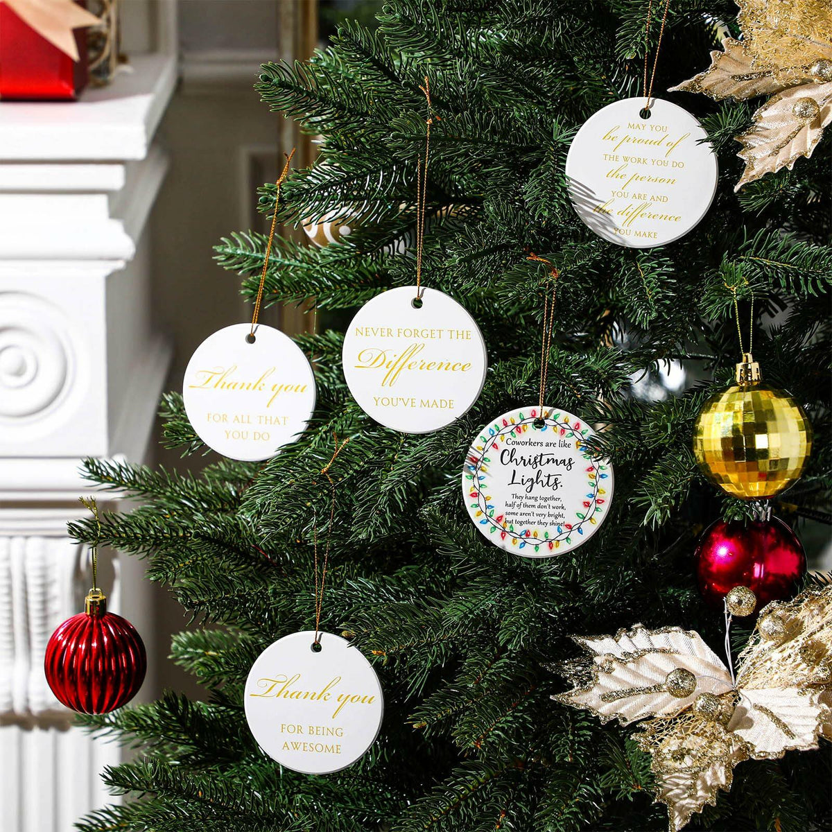 Layhit Ceramic Christmas Employee Appreciation Ornaments 16 Pcs Xmas Decor