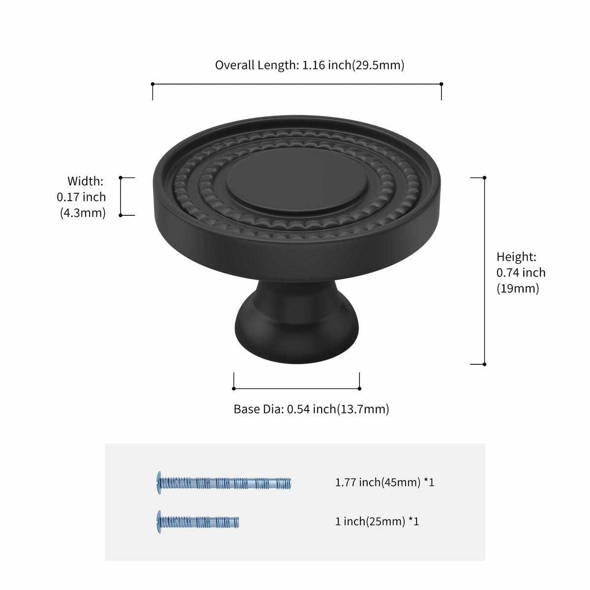Leulan 10 Pack Zinc Alloy Knurled Cabinet Knobs Matte Black Drawer Hardware