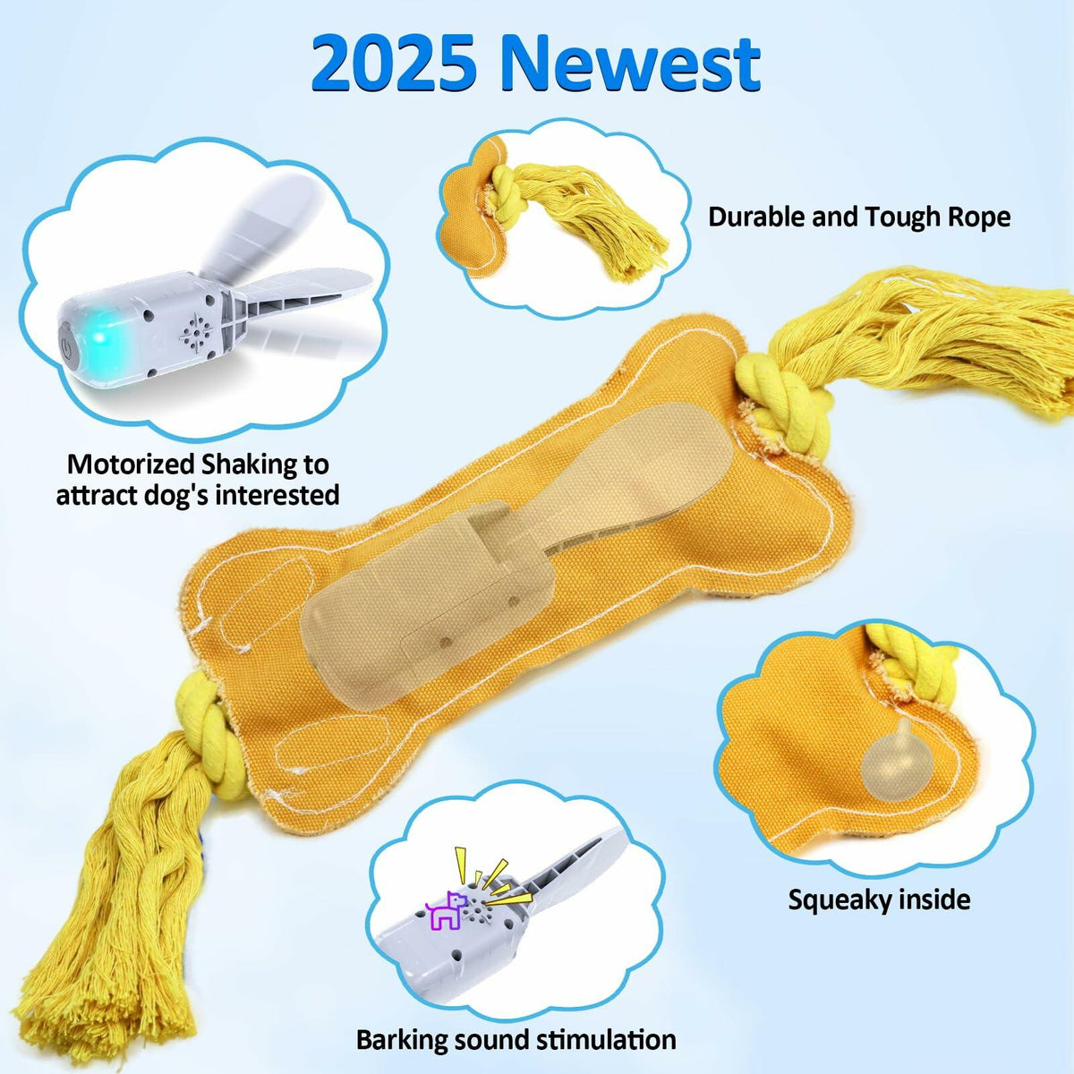 BENTOPAL Interactive Squeaky Dog Bone Toy Motion Activated Small Puppy