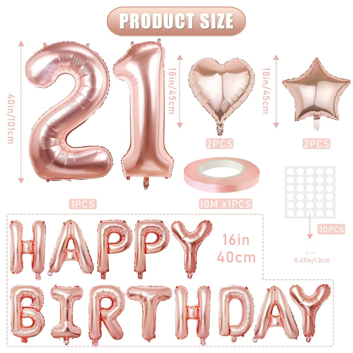 Rose Gold Happy Birthday Balloons Banner 16 Inch Mylar Foil 21st Party