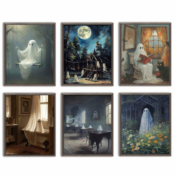 HD WOOD CRAFT Halloween Ghost Wall Art Prints Vintage Posters Unframed
