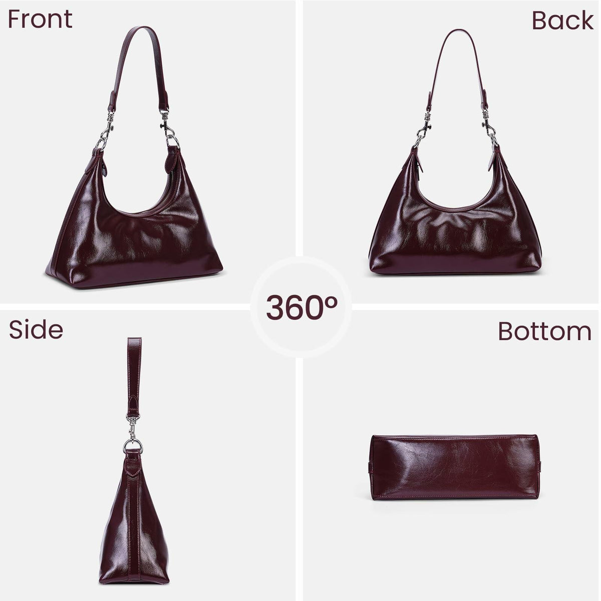 JQWSVE Crescent Shoulder Bag Women Glossy Leather Crossbody Black