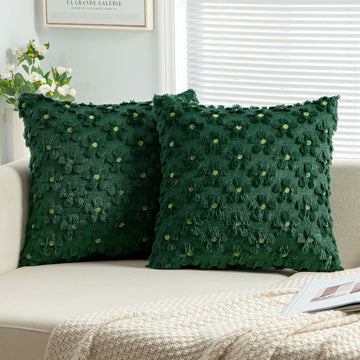 EMEMA Decorative Throw Pillow Covers 18x18 Inch Set of 2 Green Plush Soft