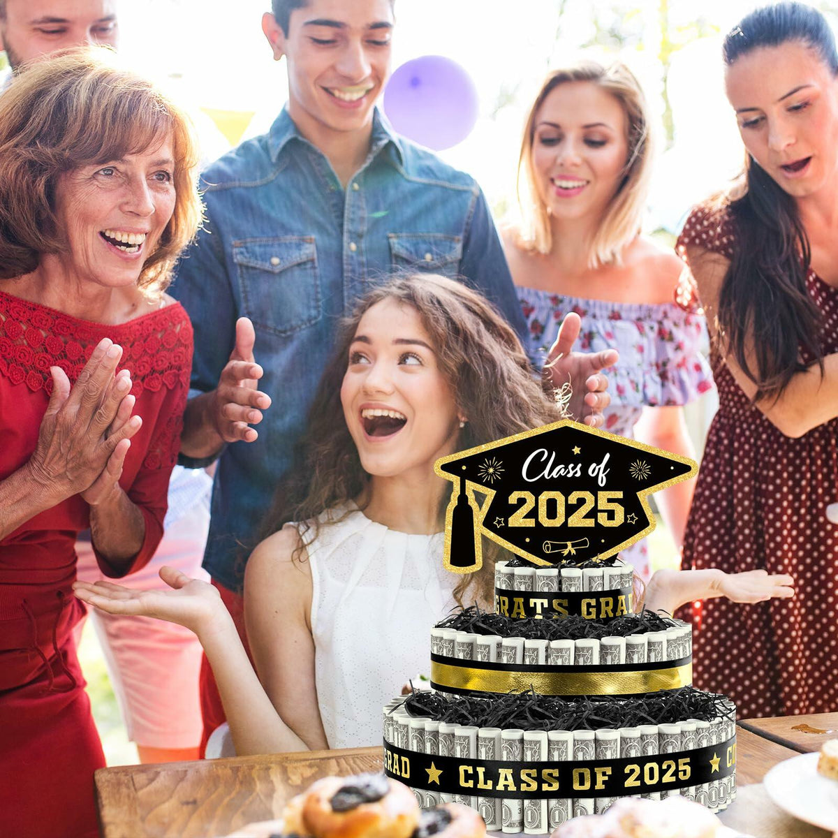 3 Tier Black Gold Graduation Cap Cake Party Decor Gifts Class of 2025