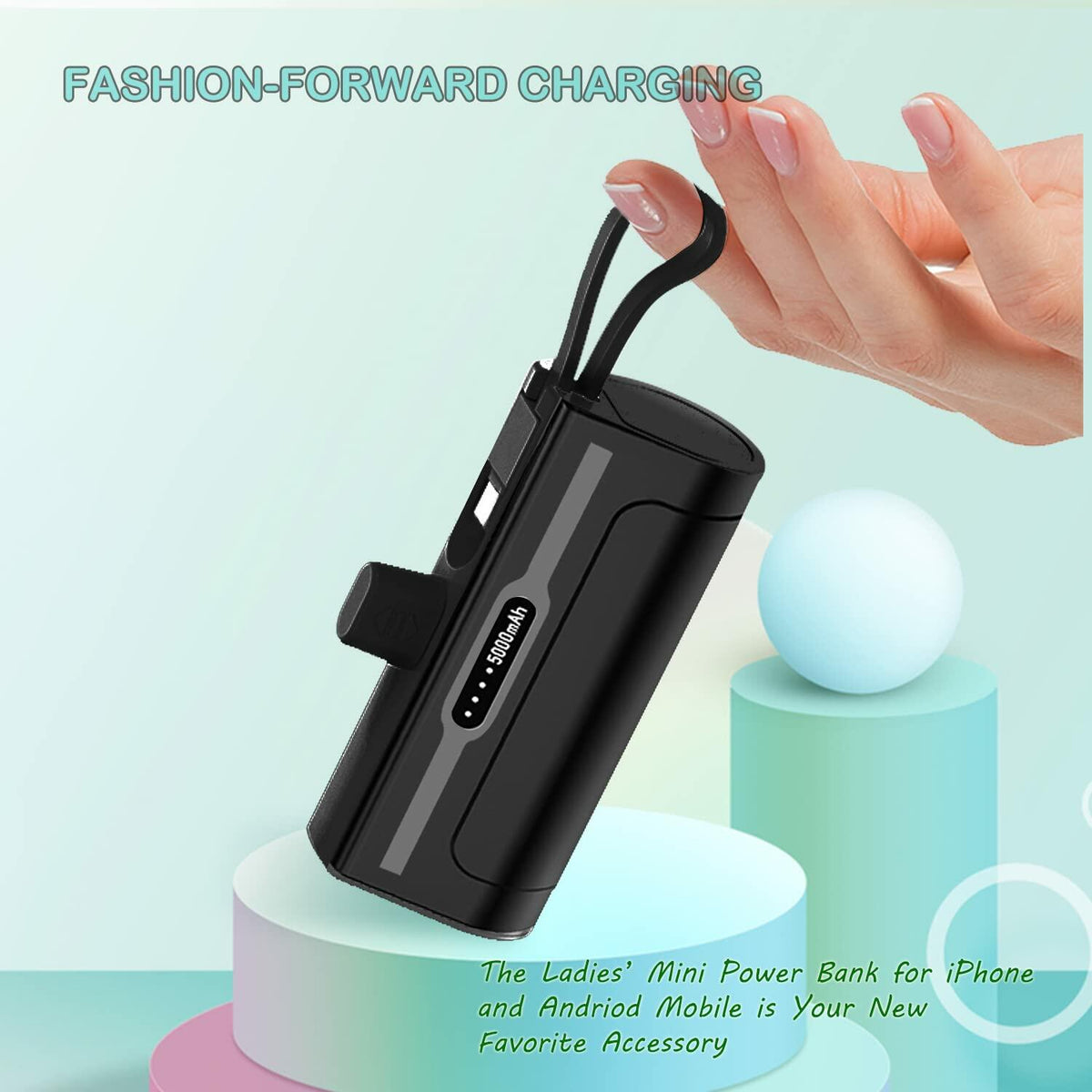 SYSFUN 4800mAh Portable Power Bank USB-C Charger Black