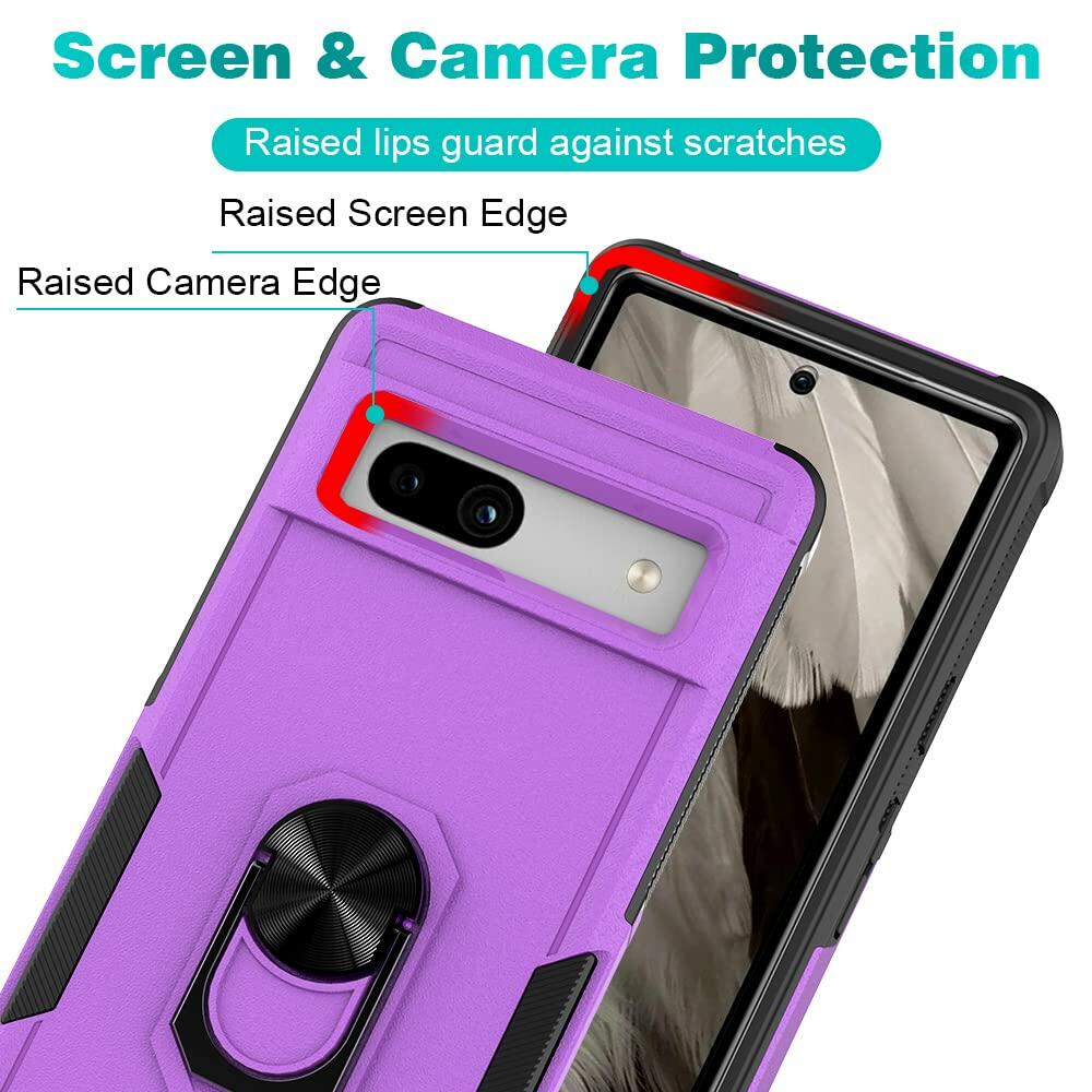 Byvowta Shockproof Case Google Pixel 7a Purple 1 Pack Built-in Ring Kickstand