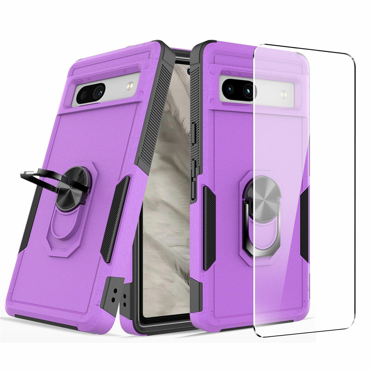 Byvowta Shockproof Case Google Pixel 7a Purple 1 Pack Built-in Ring Kickstand