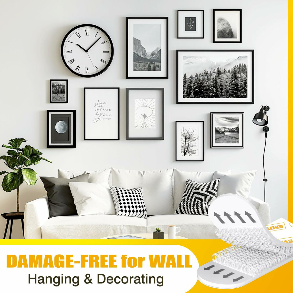EMITEVER Heavy Duty Picture Hanging Strips Medium White 20 Pairs 40 Strips