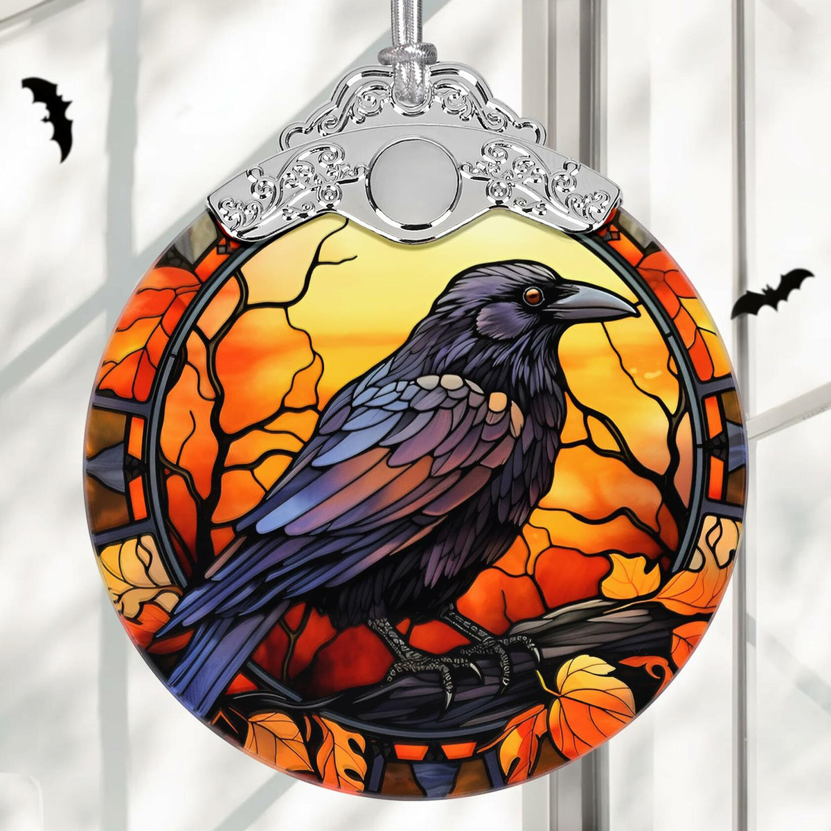 Black Cat with Hat Stained Glass Christmas Ornament Holiday Decoration