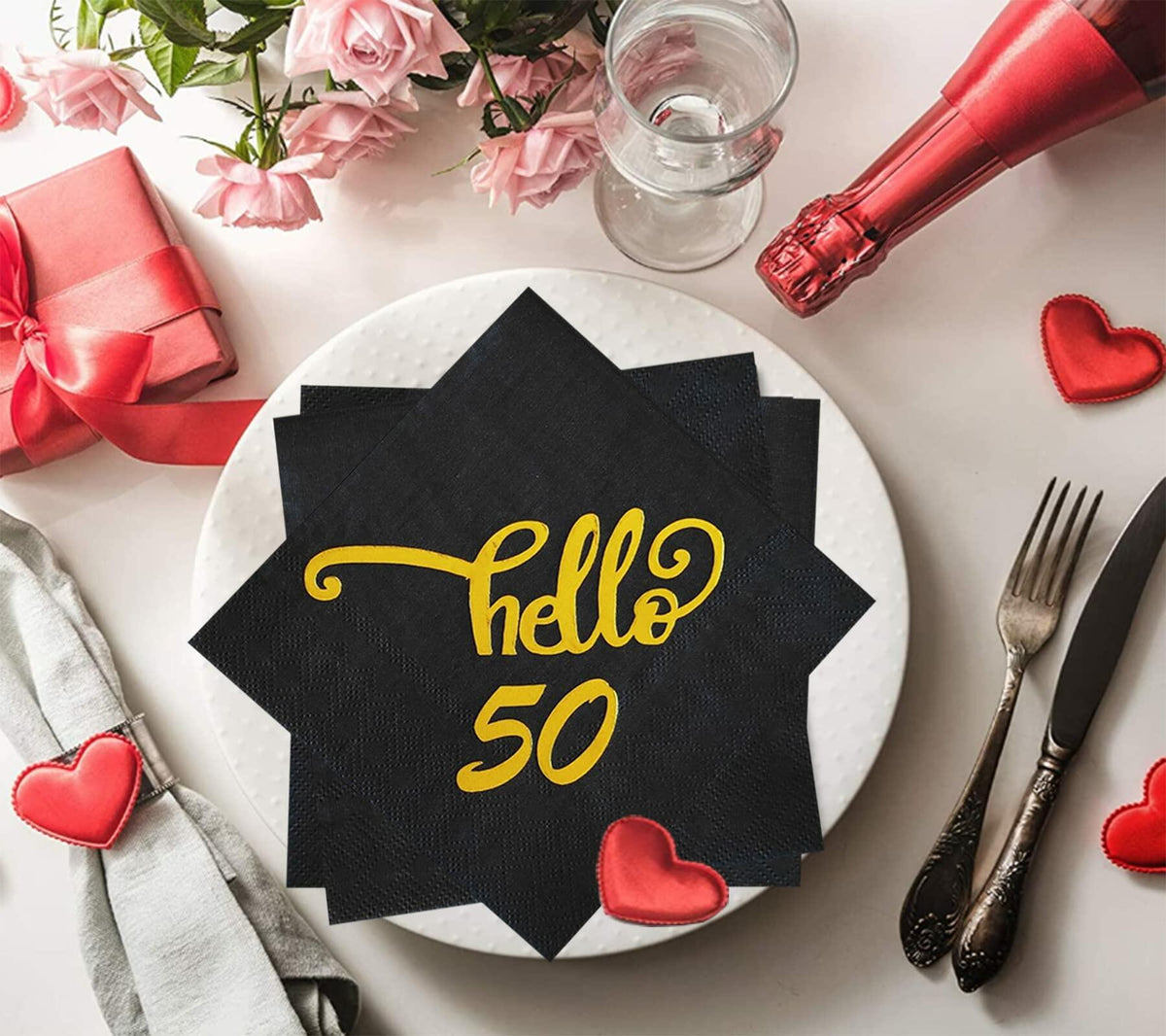 ZJTMJN 40pcs Silver Cheers to 50 Years 50th Birthday Cocktail Napkins