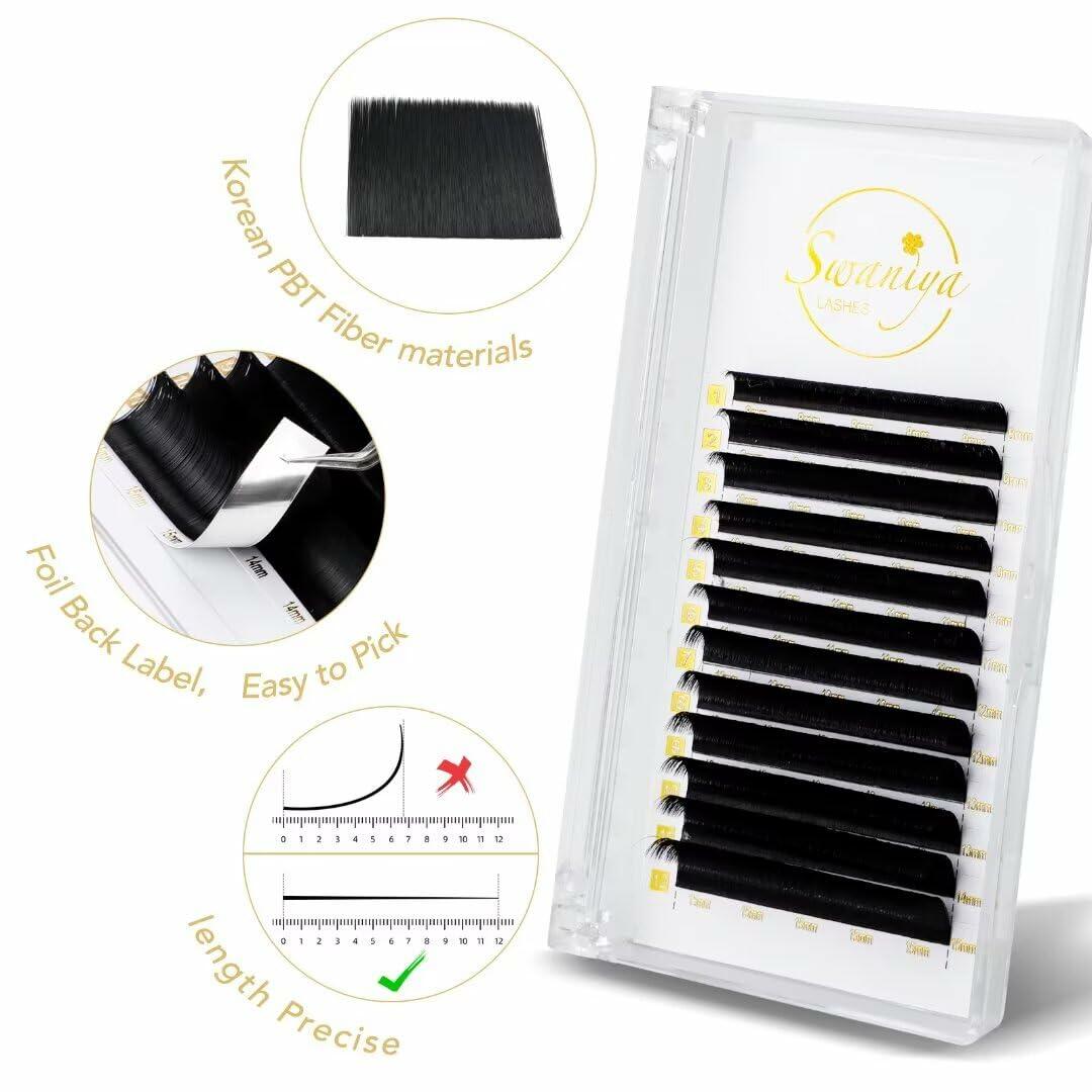 SWANIYA Lash Extensions 0.05 Thickness D Curl 8-15mm Mix Volume Black