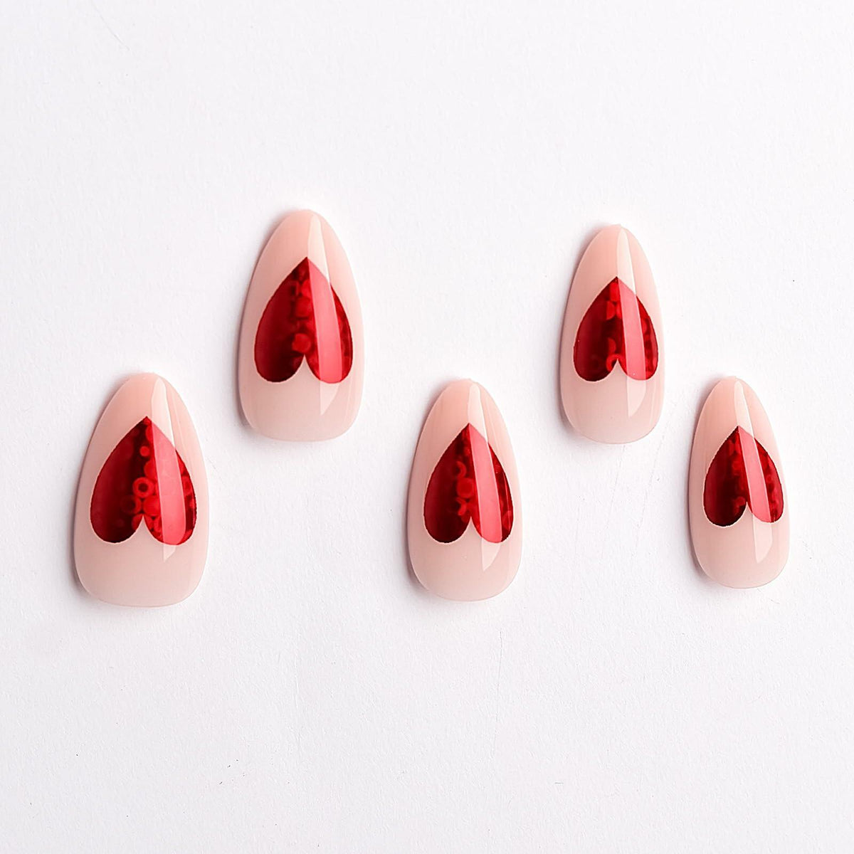 Valentine's Day Press On Nails Red French Tip Heart Design 24PCS Medium Size
