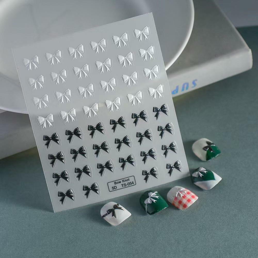 Tisaindor 5D Embossed Bow Nail Art Stickers 3 Sheets Colorful Self Adhesive