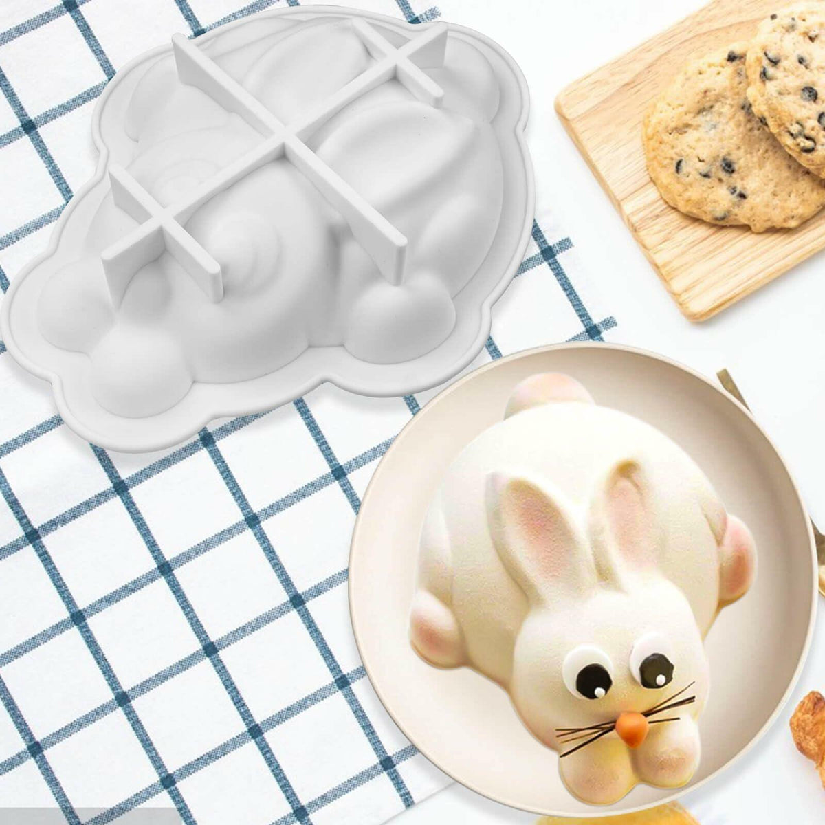 Easter Bunny 3D Silicone Cake Mold White with 2 Wooden Hammers