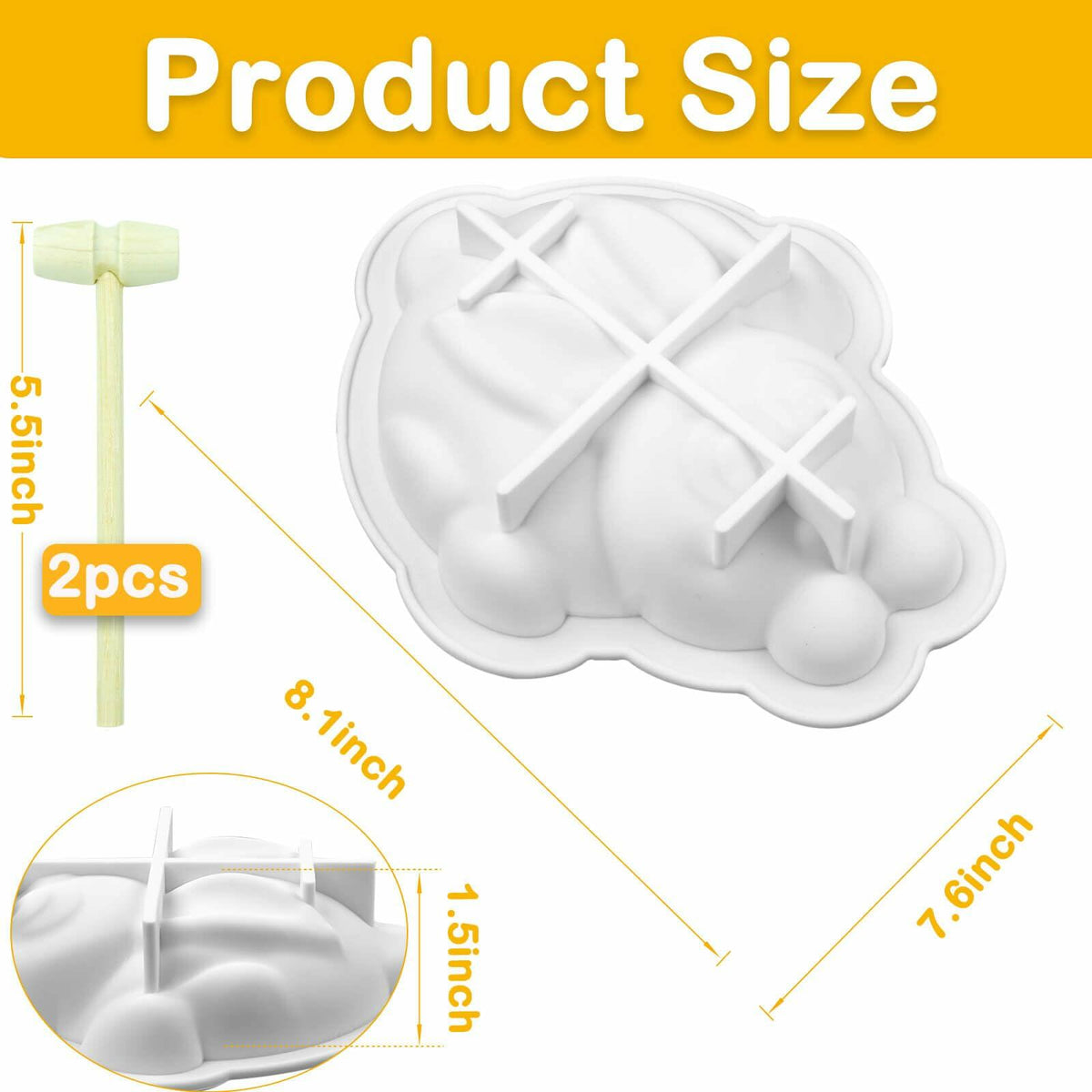 Easter Bunny 3D Silicone Cake Mold White with 2 Wooden Hammers