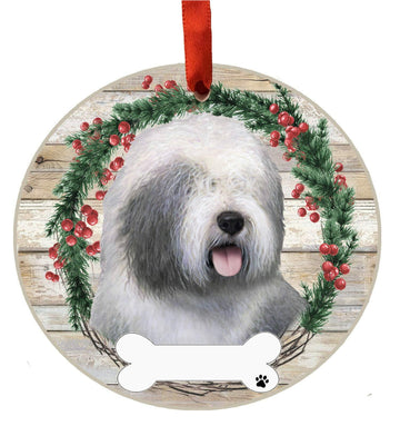 E&S Imports Old English Sheepdog Ceramic Ornament DIY Personalizable Glazed