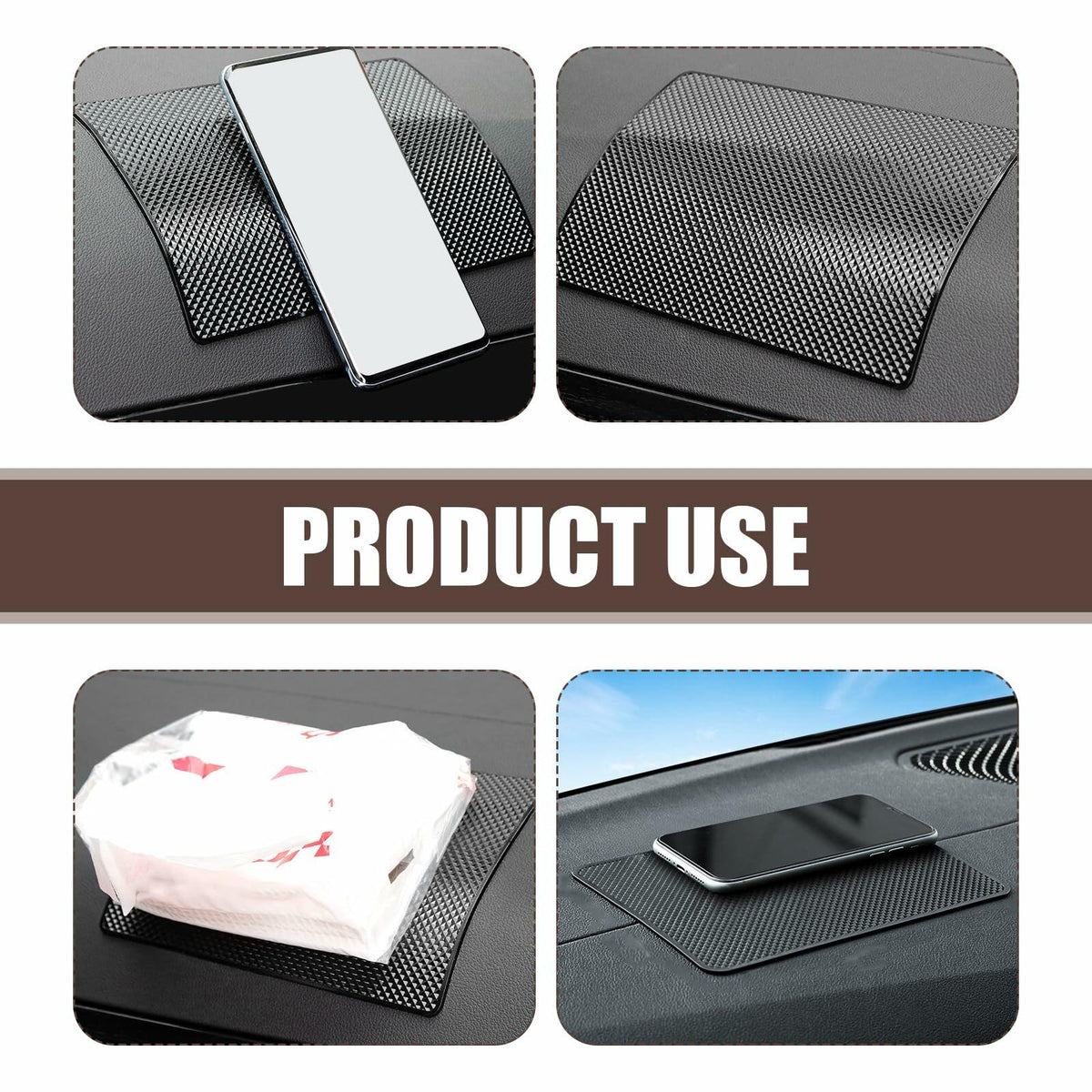 dawfall Car Anti Slip Pad 10.63x5.90in Black Washable Grid Pattern 2 PCS