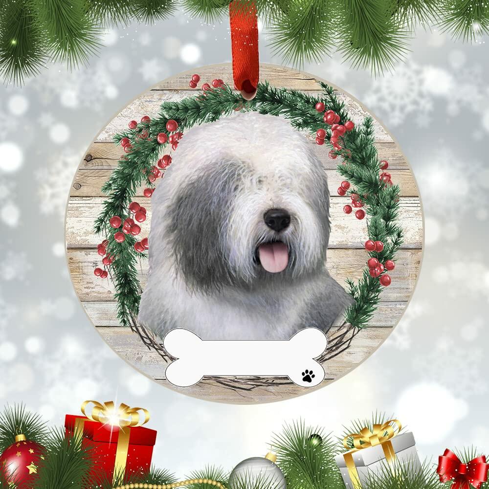 E&S Imports Old English Sheepdog Ceramic Ornament DIY Personalizable Glazed