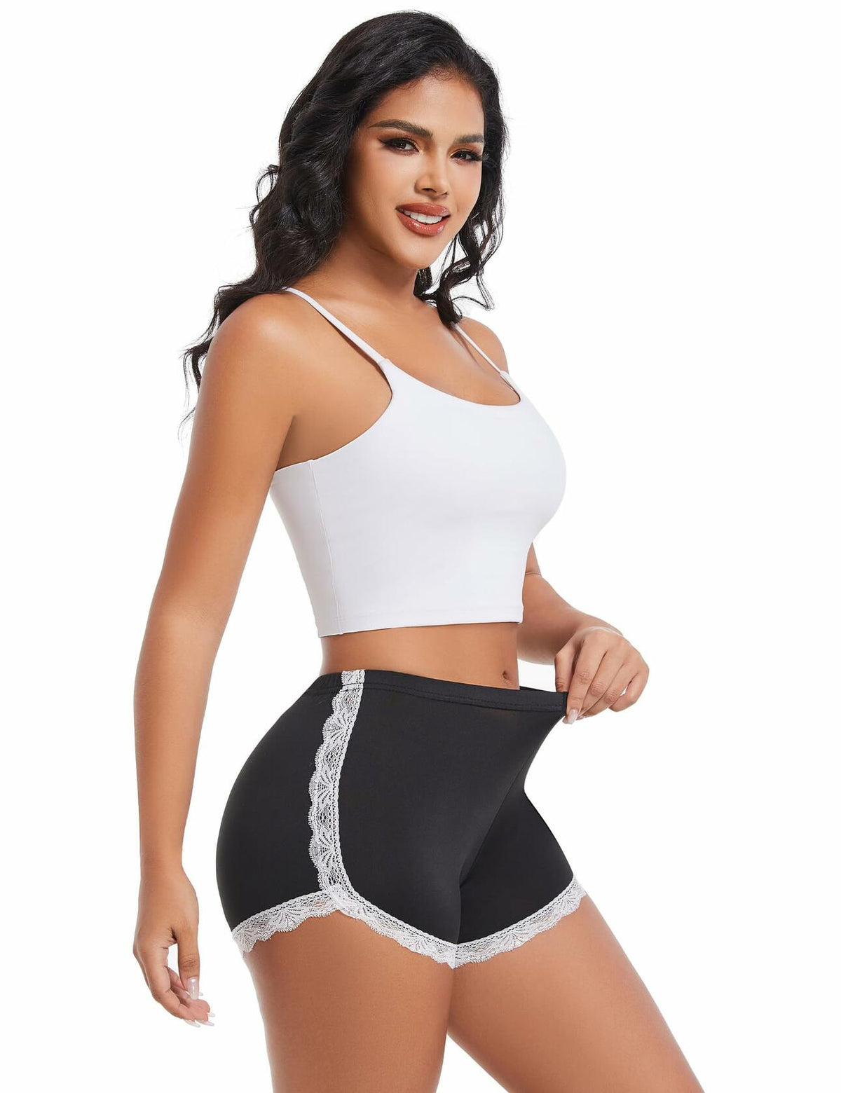 Aesphelia Sexy Lace Trim Anti-Chafing Shorts Black Size M