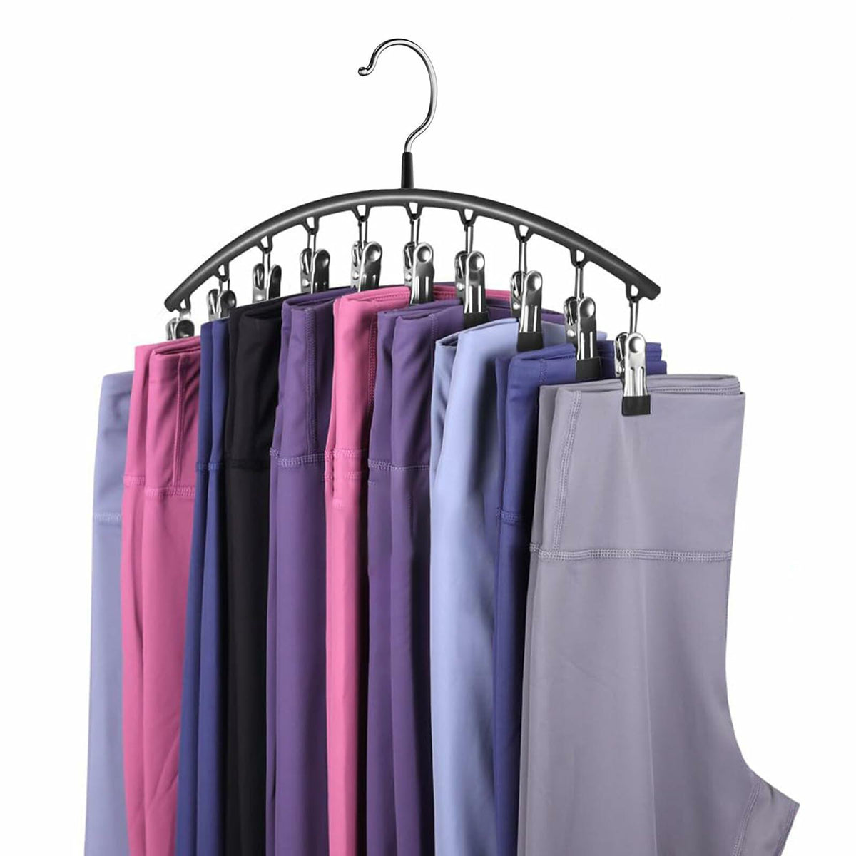 Hendiy Black Metal Pants Hanger Organizer with 10 Clips Space Saving Closet