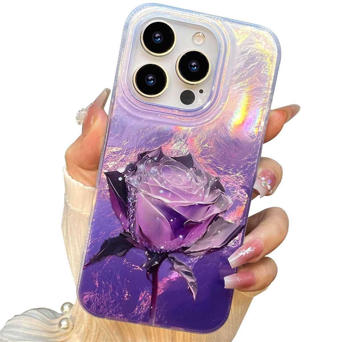 buccilly iPhone 12 Pro Max Case Slim TPU Shockproof Purple Roses Floral