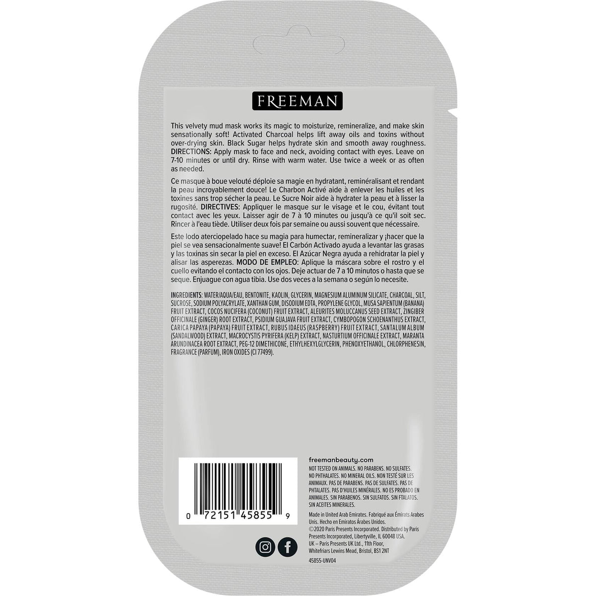 FREEMAN Charcoal & Black Sugar Mud Mask Detoxifying Facial Treatment 0.5oz