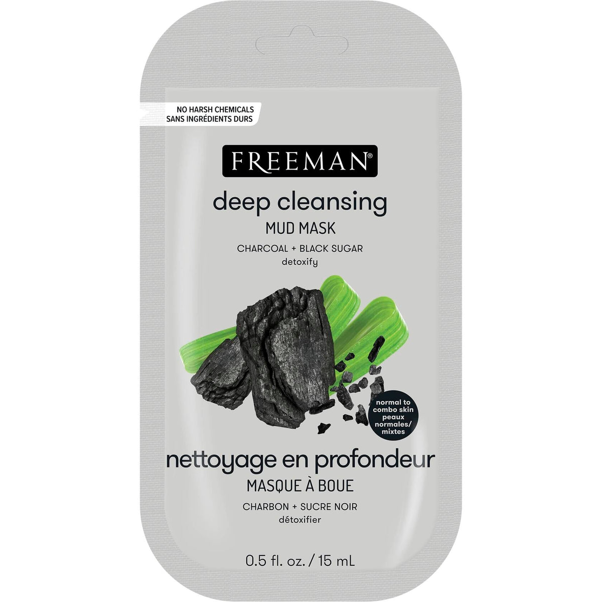 FREEMAN Charcoal & Black Sugar Mud Mask Detoxifying Facial Treatment 0.5oz
