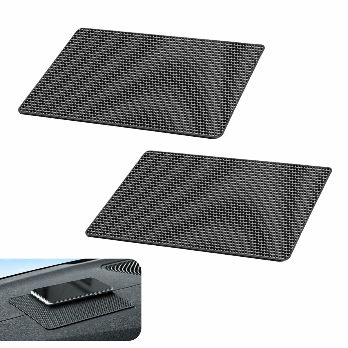 dawfall Car Anti Slip Pad 10.63x5.90in Black Washable Grid Pattern 2 PCS