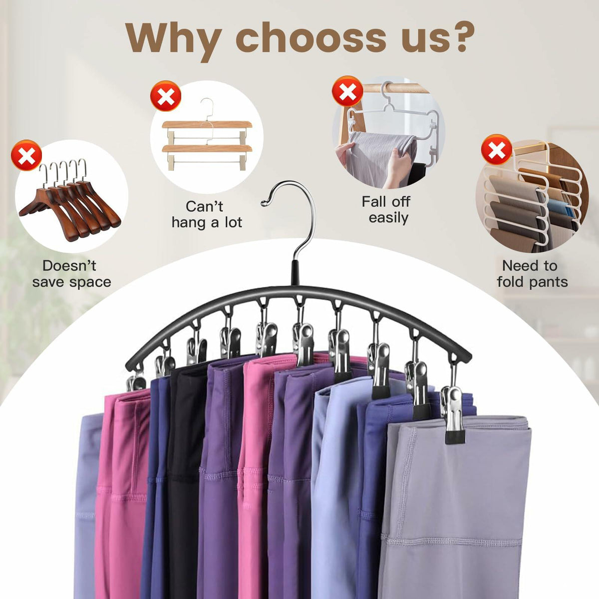 Hendiy Black Metal Pants Hanger Organizer with 10 Clips Space Saving Closet