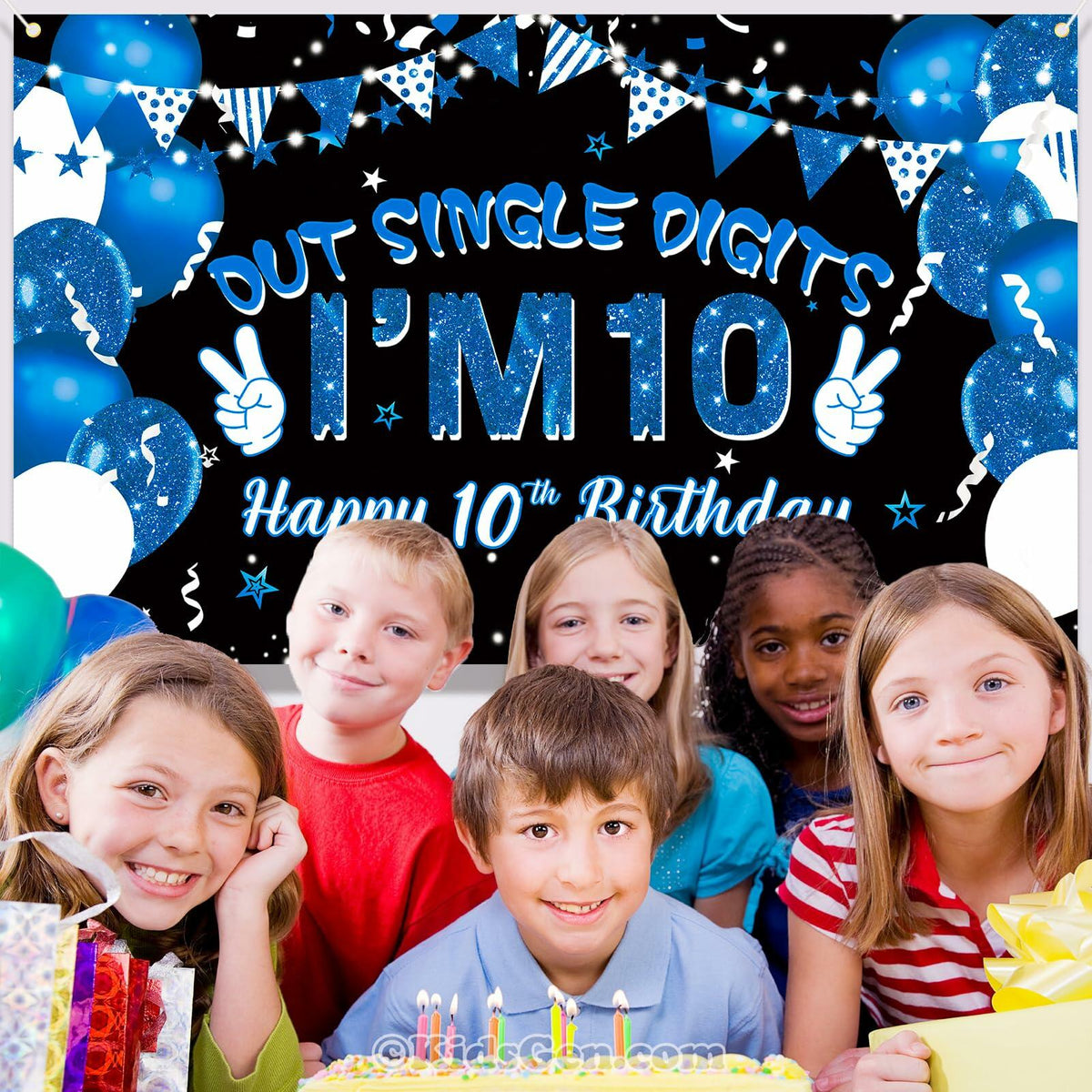 Ushinemi 10th Birthday Banner Boys Party Supplies 6x3.6ft Double Digits