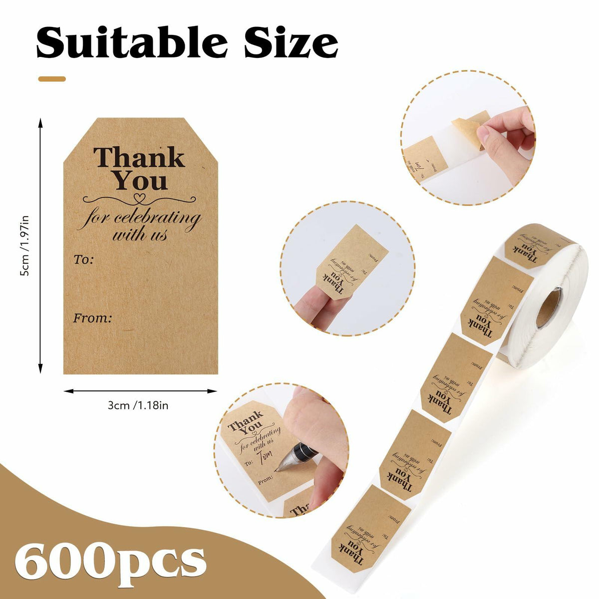600 PCS Christmas Gift Tag Stickers 1.18x2in Self-Adhesive Labels