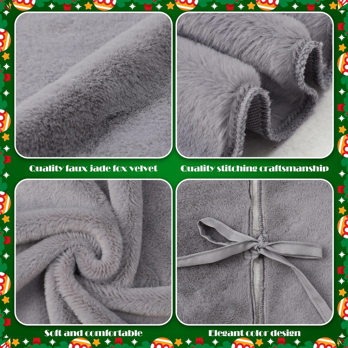 HyDren Velvet Cozy Christmas Tree Skirt Grey Brown Faux Fur 30 Inch